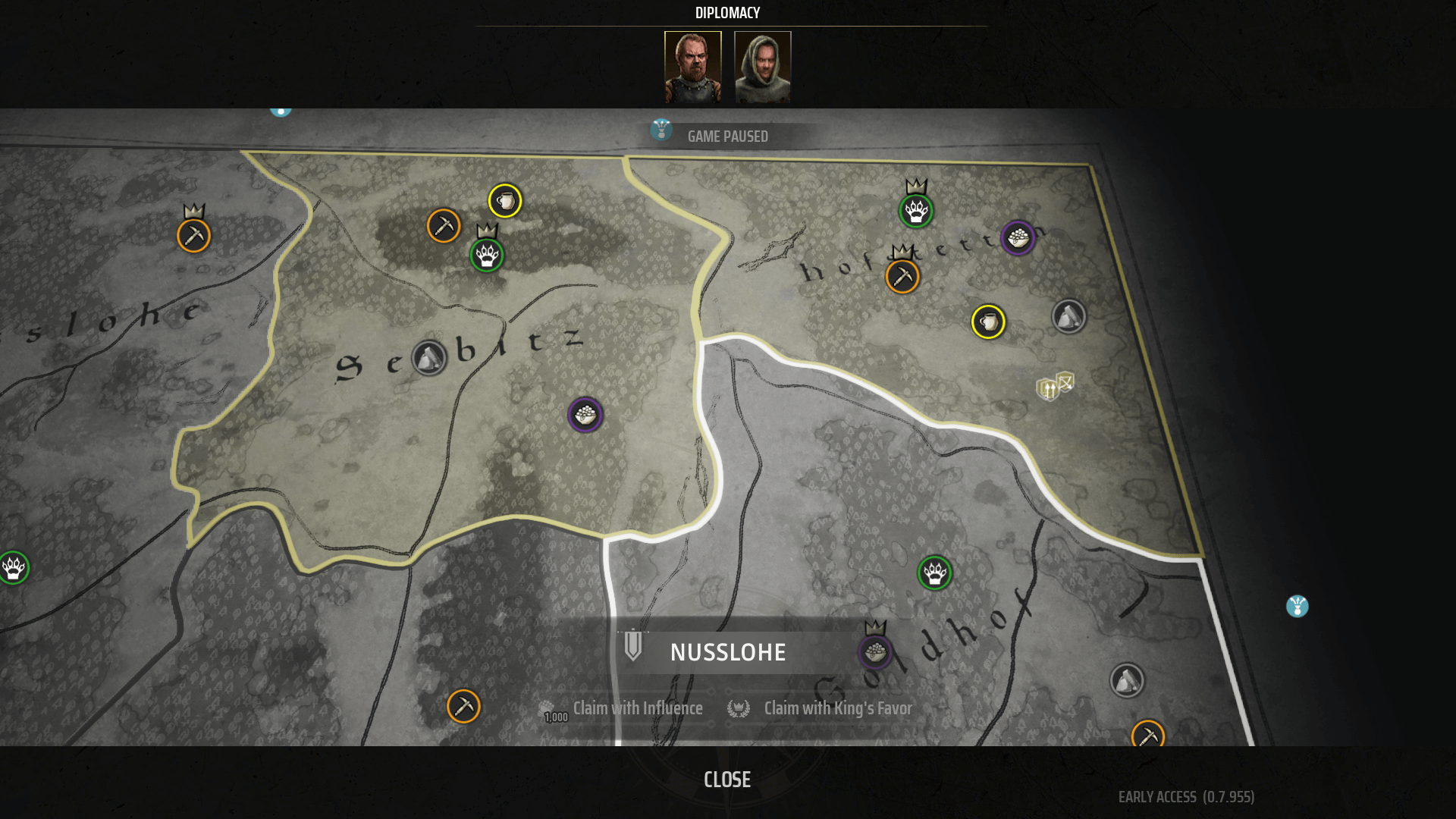 Map in Manor Lords, showing 2 rich deposits in Hofstetten but only 1 in Selbitz.