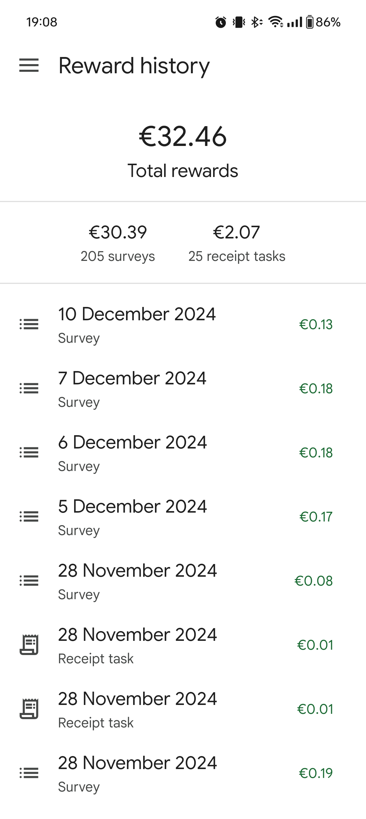 Personal Reward History for Google Opinion Rewards