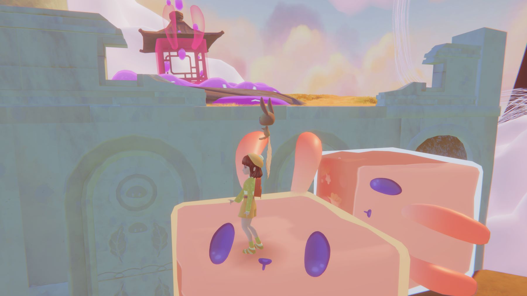 Once you're on the big slimebun, move the smaller one to your right and use it as a step up to the plateau.