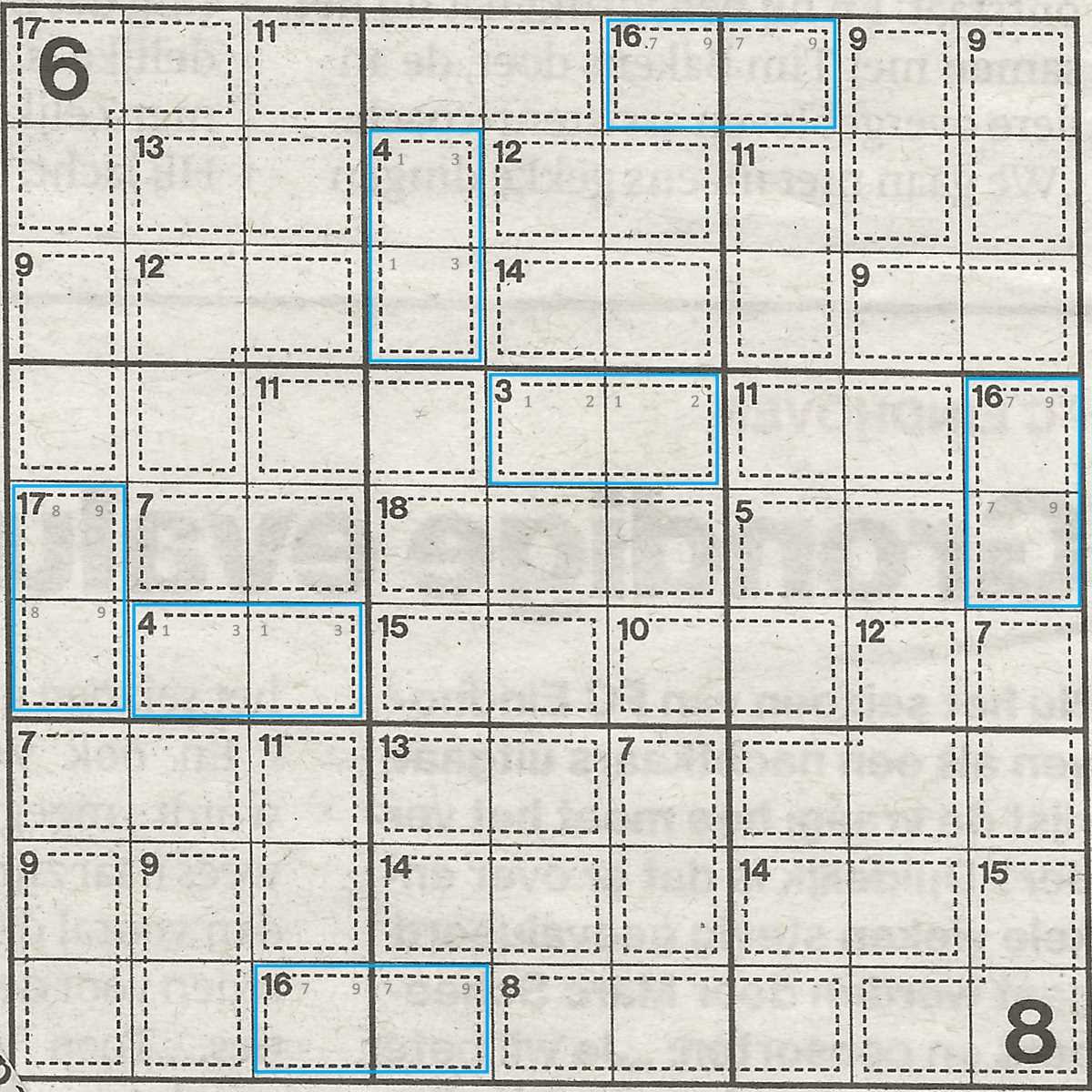 Start a game of Killer Sudoku by checking for sums of 3, 4, 16 and 17.