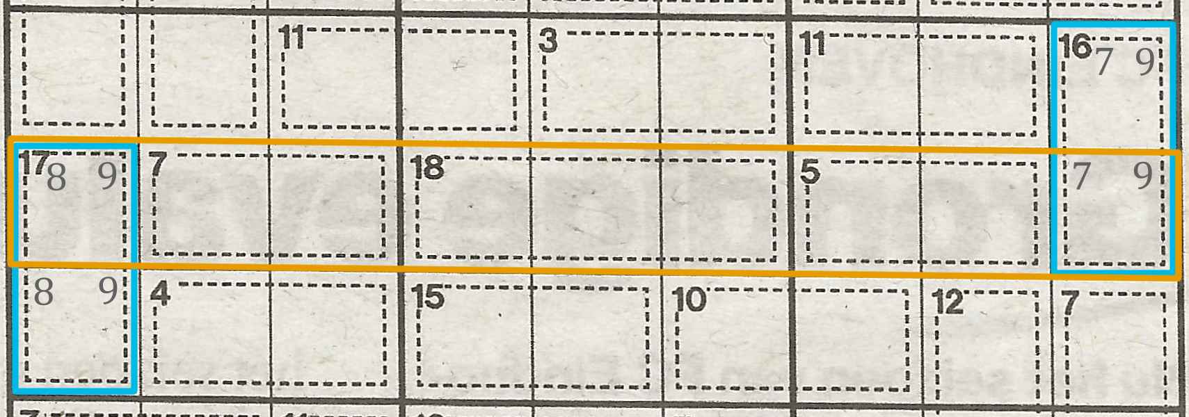 The magic number 45 also works when counting combinations for a row or column.